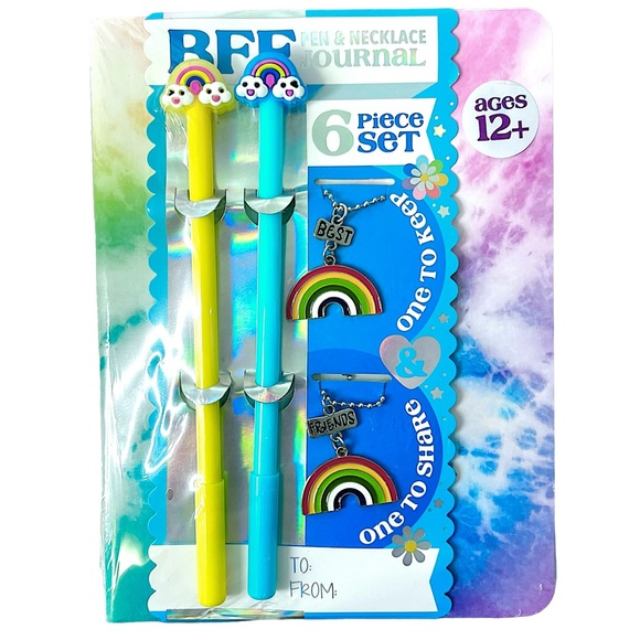 Best Friends BFF Rainbow Pen, Necklace, & Journal 6 Piece Gift Set - Picture 1 of 8